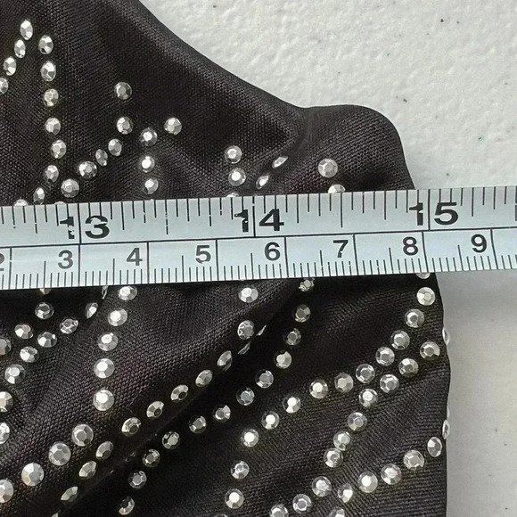 Vintage La Scala Halter Black Studded Prom Dance Liquid Knit Dress whimsigoth L - Picture 10 of 14